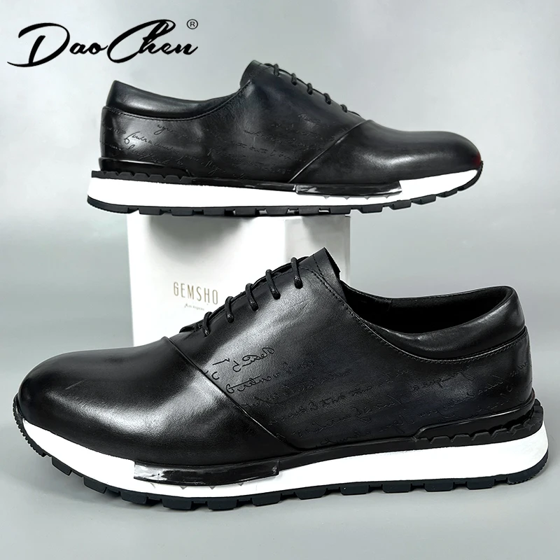 Luxury Men's Casual Sports Shoes Genuine Leather Green Gray Lace Up Oxford Shoes Travel Outdoor Jogging Lightweight sneakers