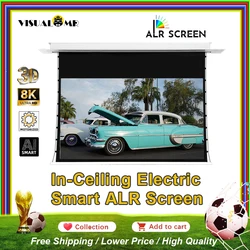 New AI Smart In-Ceiling Electric ALR Recessed Projector Screen Tab-Tensioned Motorized Upgraded Ceiling Deluxe Pro Projection 4K