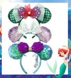 Disney Mermaid Mickey Mouse Headband Princess Cute Hair Accessories Minnie Cartoon Girls Amusement Park Photo Headband Mickey