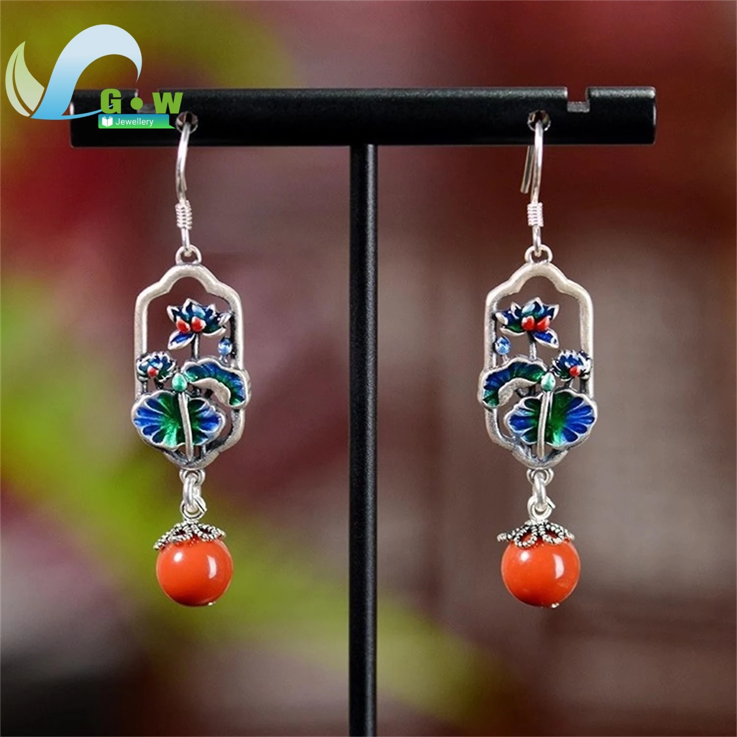 

Серьги из стерлингового серебра S925 с винтажной эмалью в виде листьев лотоса для женщин, в этническом стиле, ручной работы, изысканные модные украшения, подарок