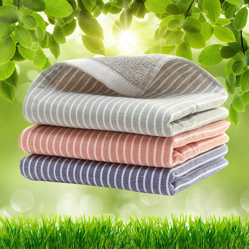 

3Pcs Cotton Stripe Towel Square H Bathing Premium Material Water Absorption Soft Gentle SkinFriendly QuickDrying Home Use