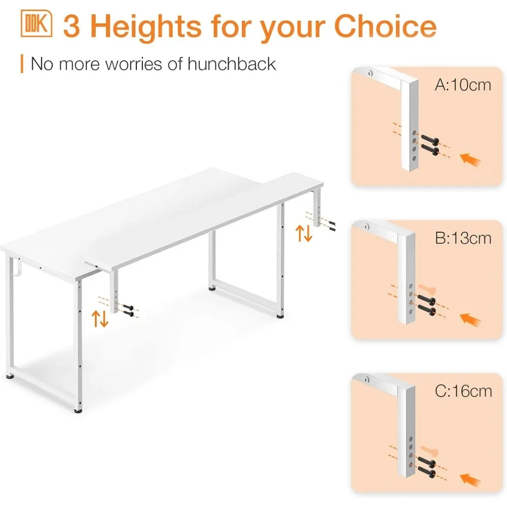 Computer Desk with Adjustable Monitor Shelves, 63 inch Home Office Desk with Monitor Stand, Writing Desk, Study Workstation