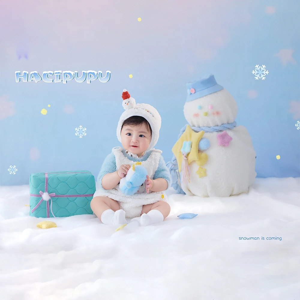 3-4 أشهر الطفل التصوير الزي قبعة + ارتداءها مجموعة رقيق ثلج زي للطفل استوديو الشتاء مشهد الثلج موضوع صور الملابس