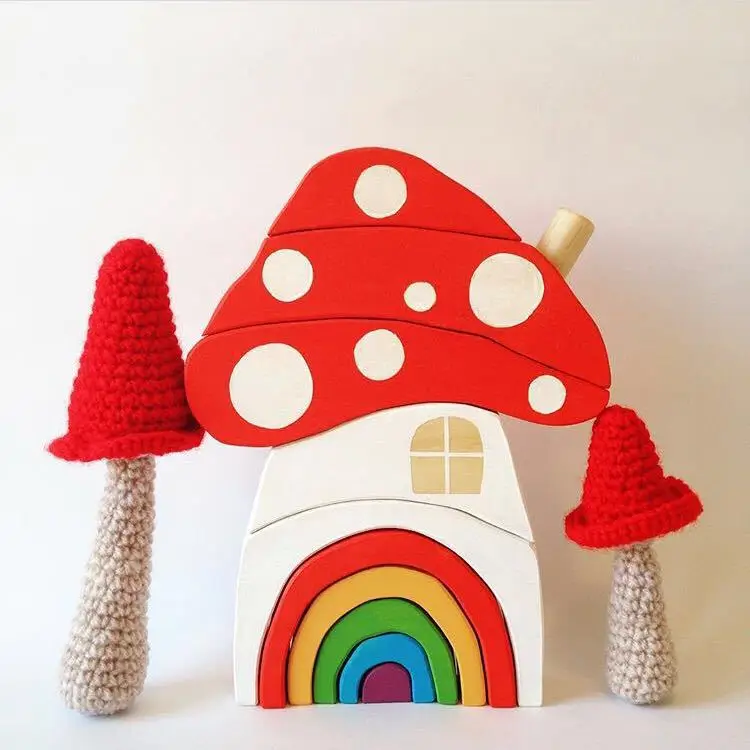 Cute Nordic Wooden Rainbow Mushroom Building Block Decoration Accessories for Kids Photography Props