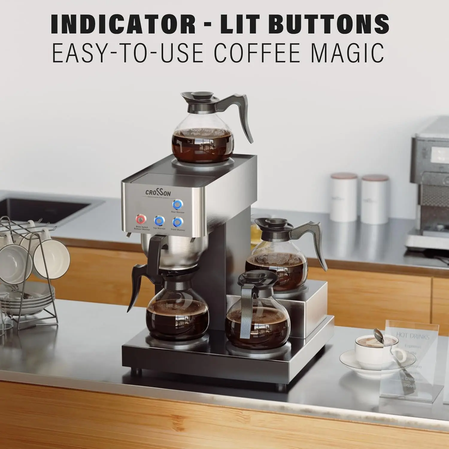 ماكينة تحضير القهوة التجارية سعة 12 كوبًا مع 4 تدفئة و4 أوراق زجاجية، ماكينة صنع القهوة بالتنقيط مع غلاف من الفولاذ المقاوم للصدأ و3