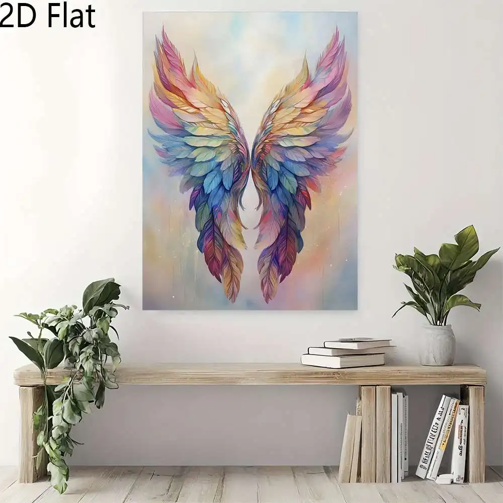 (No frame)2D Flat, 2d Flat Decorative Painting, 1pc, Pink and Blue Gradient Fantasy Winged Angel Art Frameless Painting, Suit