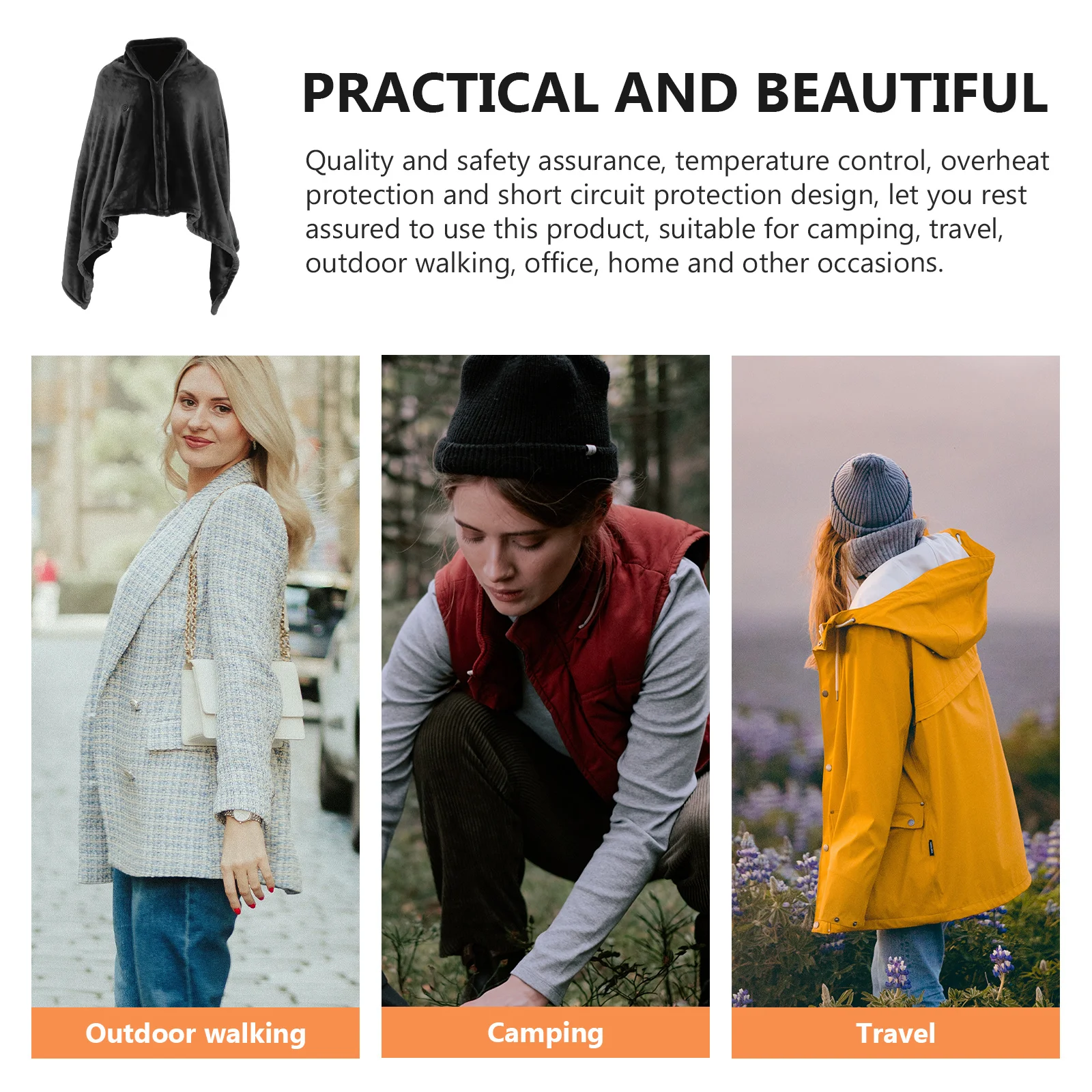 

1Pcs Electric Heating Blanket Coral Fleece Warm Shawl Throw for Travel Home Use Adjustable Heat Level Portable Grey