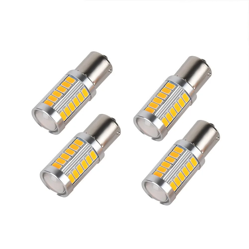 Piezas-bombillas LED para coche, luz de señal de giro, 12V, amarillo, freno, marcha atrás, estacionamiento, 4, 33LED, 581, BAU15S, PY21W