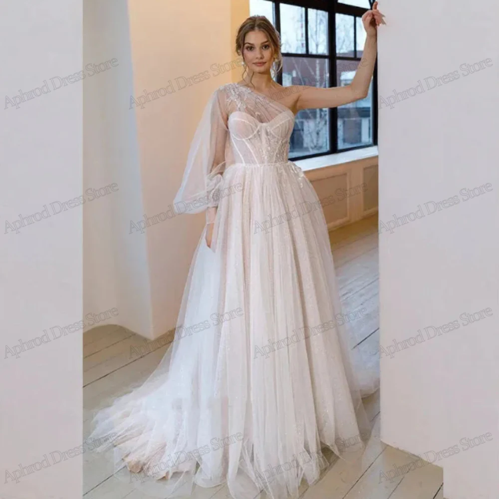 Elegant Wedding Dresses A-Line Bridal Gowns Tulle Tiered Long Puff Sleeves Robes For Formal Party Vintage Vestidos De Novia 2024