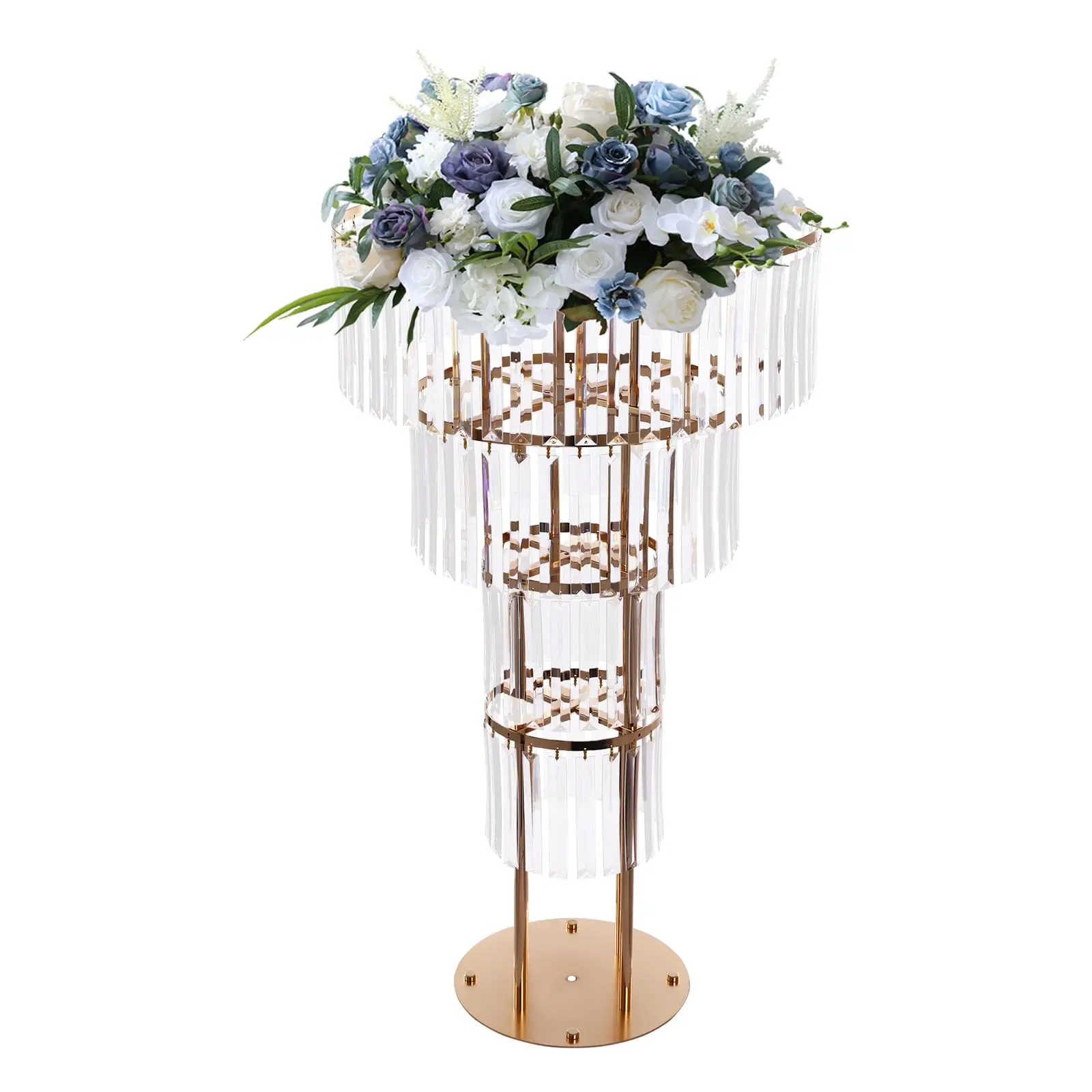 

Gold Vases Centerpieces for Tables, 4 Tier Tall Vases Crystal Flower Holder, Round Flower Centerpiece Stand for Reception Tables