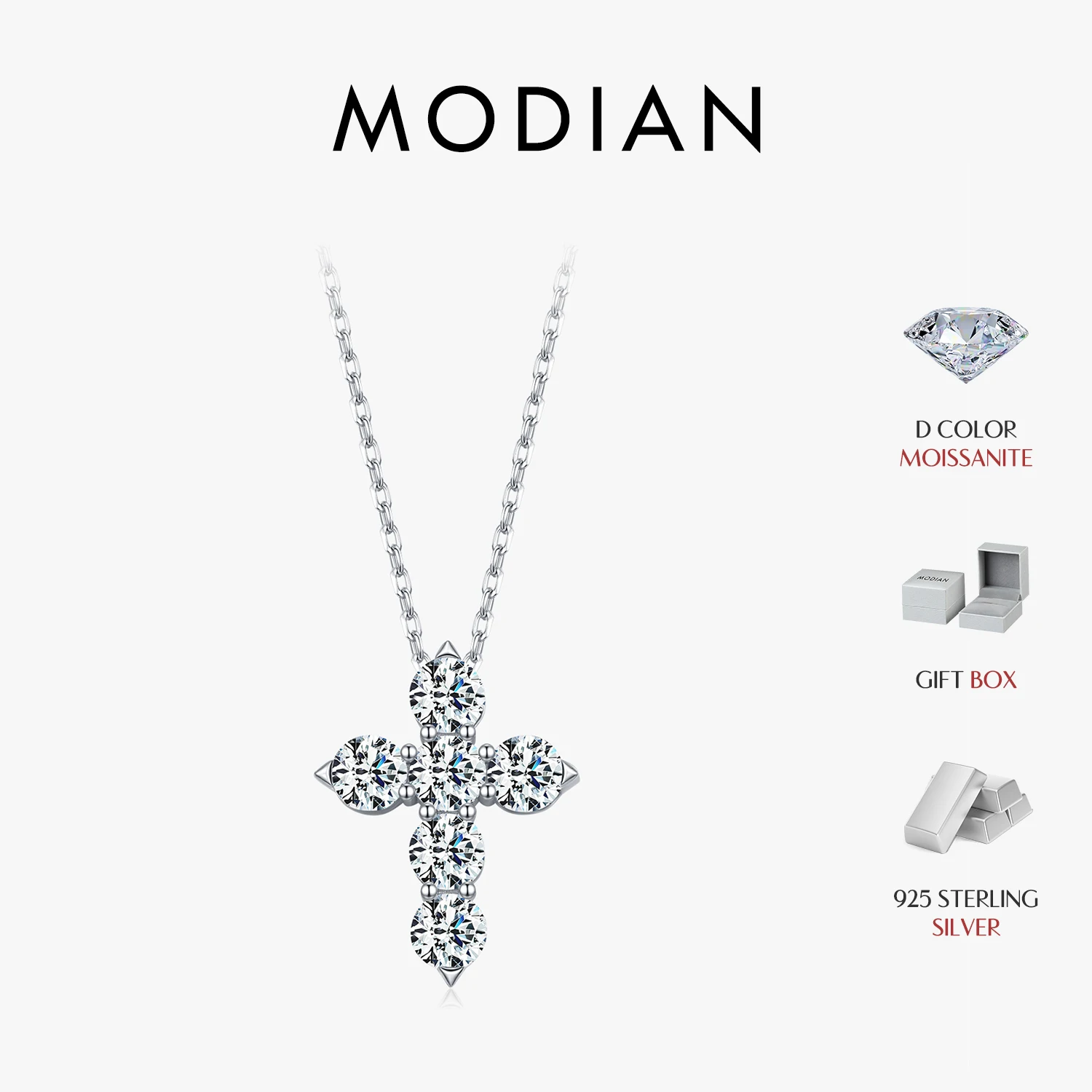 

Ожерелья MODIAN с муассанитом 3 карата, имитирующие бриллианты, из стерлингового серебра 925 пробы, роскошные элегантные ожерелья с подвеской в виде креста для женщин, изысканные ювелирные изделия
