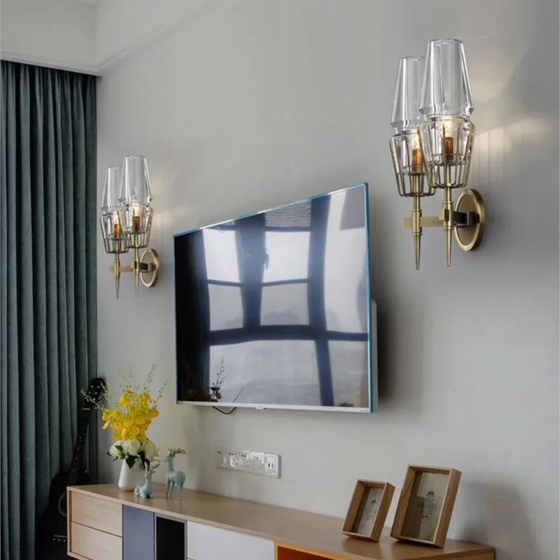 European Wall Light Nordic Design Living Room Dining Room Bathroom Bedroom Model Room Glass Gold Wall Lamp(With light bulb)