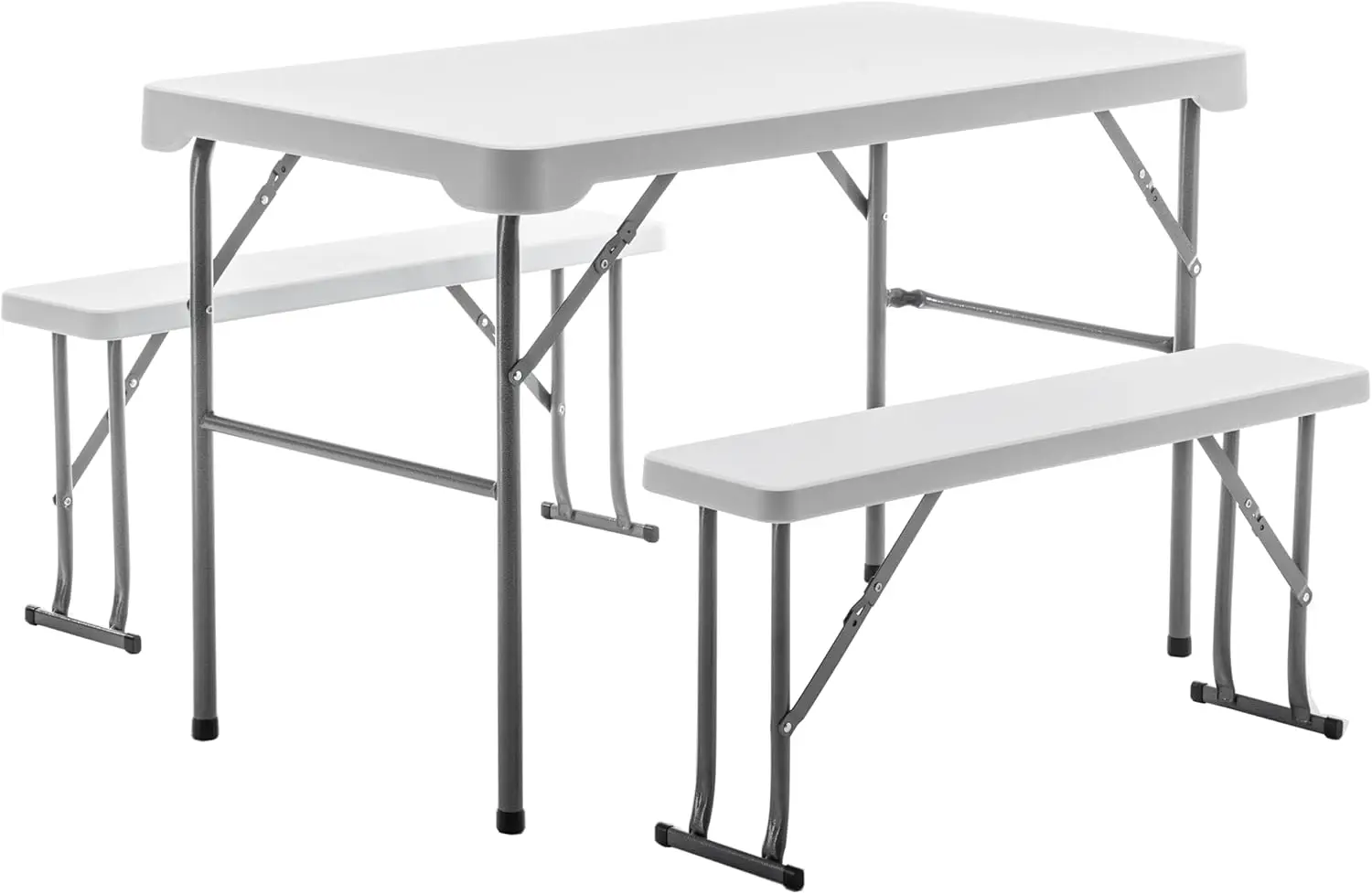 

3-Piece Set Plastic Portable Folding Beer Picnic Table & Two Benches Seats Foldable Heavy Duty White for Party RV Patio Dining