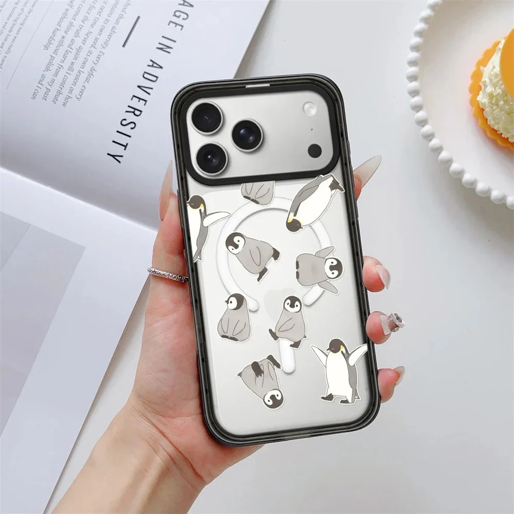 

Cute Grey Penguin Impact Black Border Magnetic Cover for IPhone 12 13 14 15 16 17 Pro Max Case for IPhone 17 Air