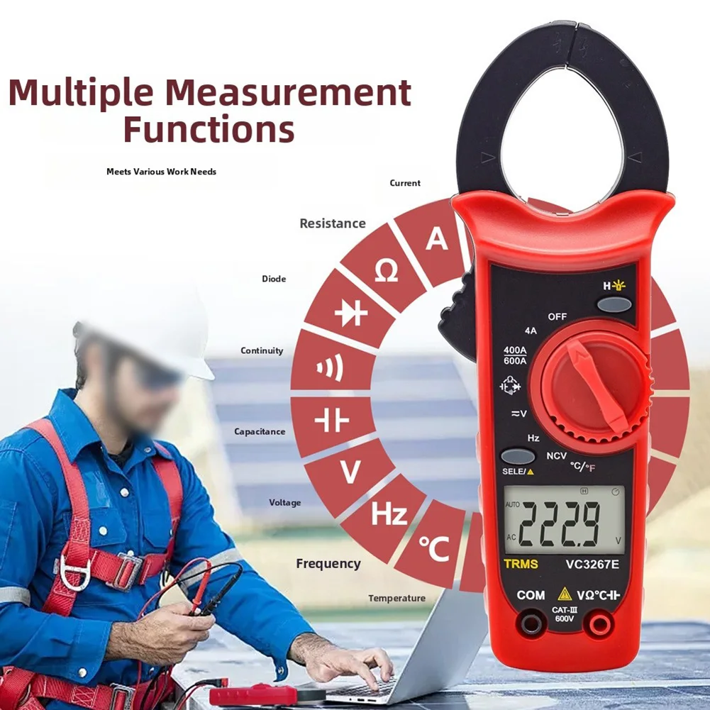 VC3267E Digital Clamp Meter with True RMS Accuracy Auto Range NCV Function and Temperature Probe for Electrical Testing