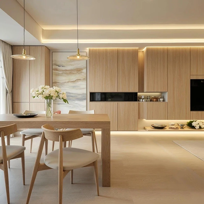 أثاث بتصميم بسيط على الطراز الخشبي الكريمي الحديث، ديكور منزلي كامل مخصص للفنادق والفلل