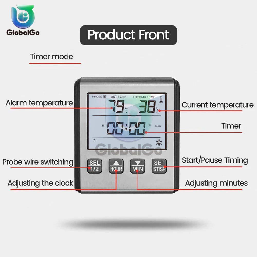 TP710 Digital Timing Food Thermometer Temperature Meter with Timer Function Meat Probe Electronic Kitchen Tools For Cooking BBQ