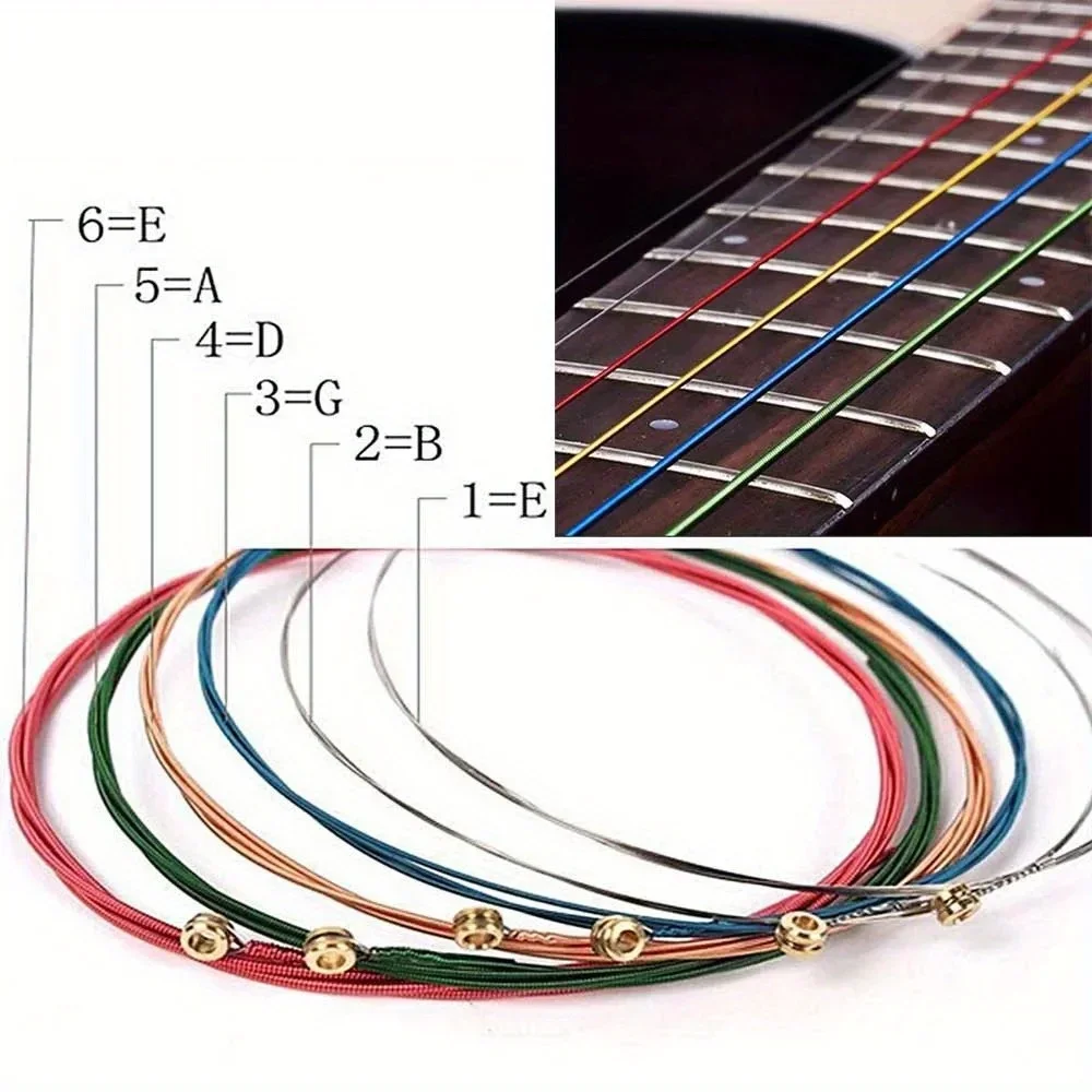 6Pcs/Set Multi Color Acoustic Guitar Strings Rainbow Colorful E-A Strings For Folk Classic Acoustic Guitar Accessories