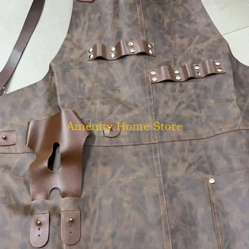 F26C Individualized Waist Brown Leather Apron For Kitchen Gardening DIY