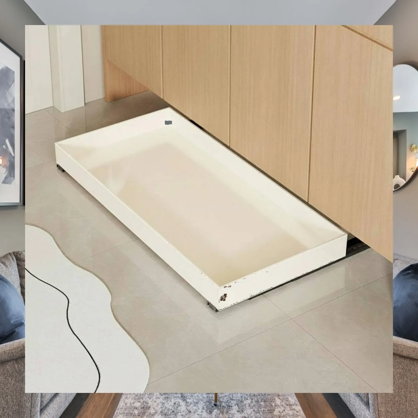Pull Out Shoe Drawer Under Cabinet Iron Organizer with Push to Open Spring Back for Entryway Hallway Compact Footwear Storage