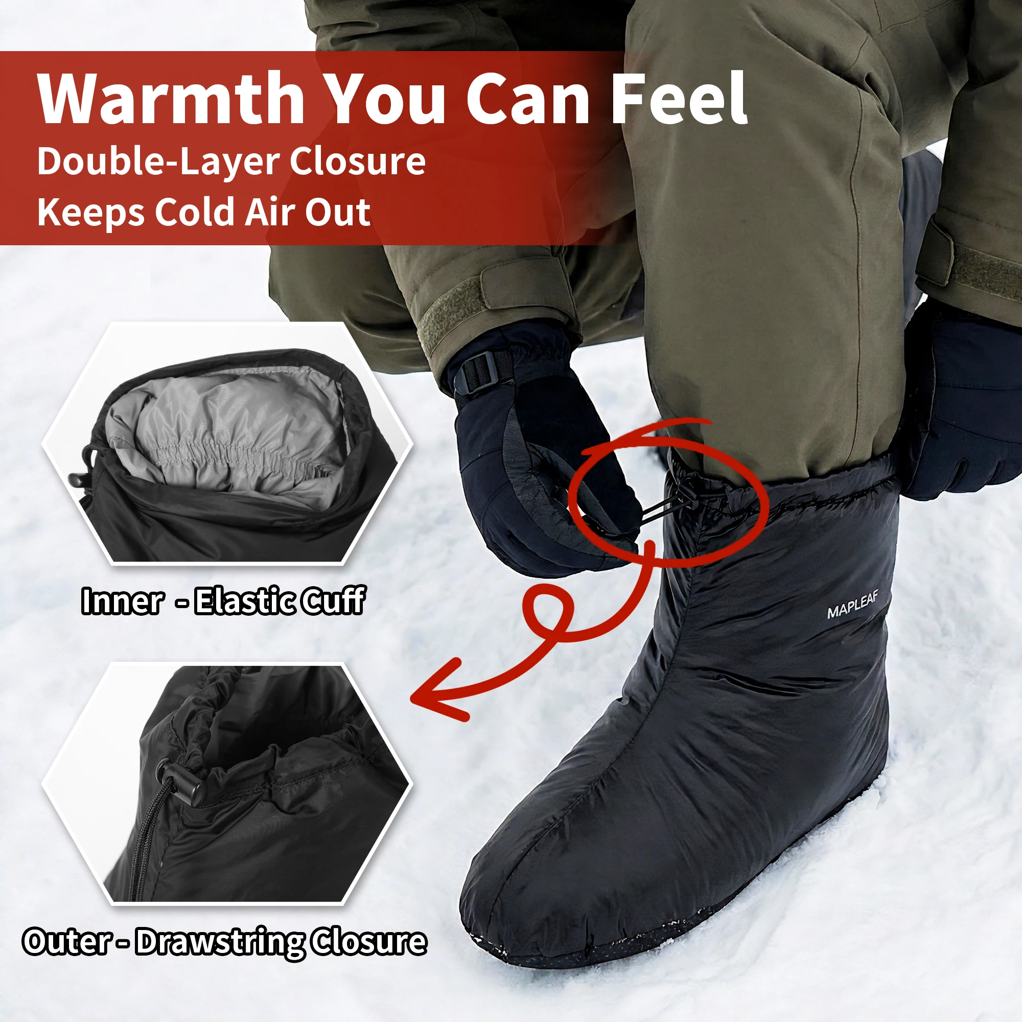 MAPLEAF Daunenstiefel 700FP Ultraleichte Warme Camping-Hausschuhe Schlafsocken Rutschfeste Zelt- und Innenbereichsschuhe für Auto, Zuhause und Winter – Detail 4
