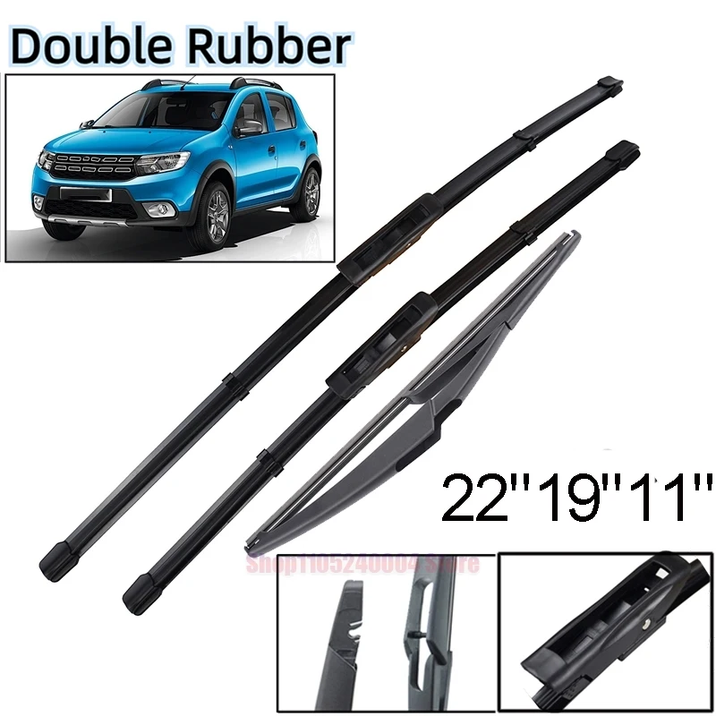Juego de limpiaparabrisas delantero y trasero para Dacia Renault Sandero 2015 - 2019 cepillo de ventana de parabrisas 22 "+ 19" + 11"