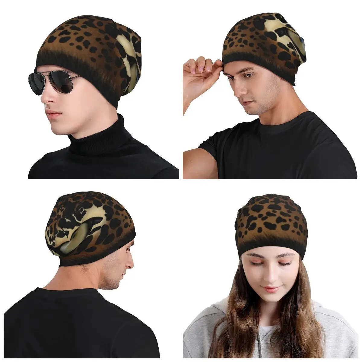 Gorro con estampado de Ojos de leopardo para hombre y mujer, gorro cálido de punto con estampado de piel de Animal, Unisex