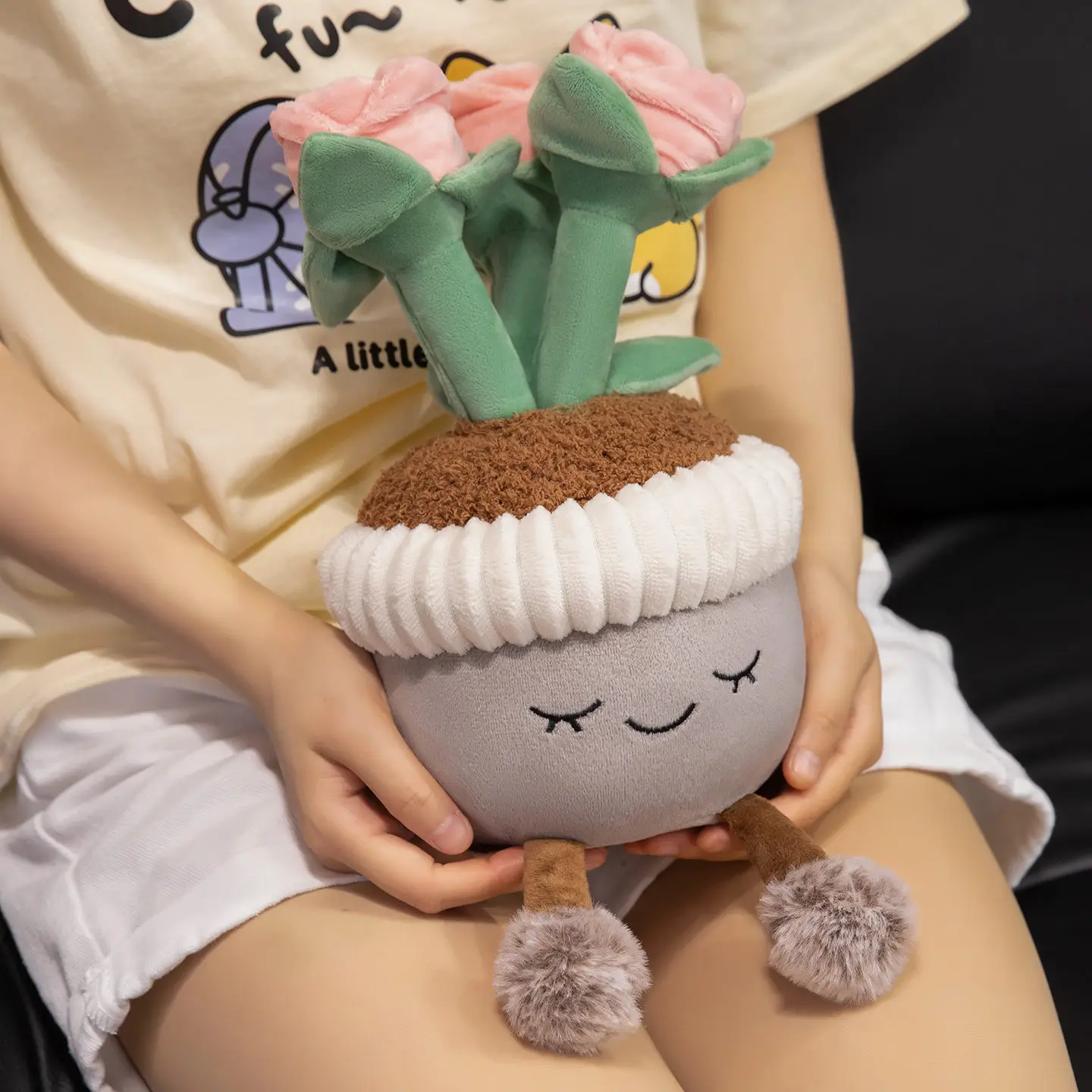 Rose Plush Toy Pink Red Flower Pot Stuffed Throw Plushie Pillow Doll Soft Fluffy Plant Friend Hugging Home decoation Gifts