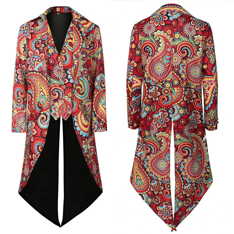 

In stock Medieval printing Halloween show costume Elegant gentleman tuxedo adult men High quality stage cos FD1;6
