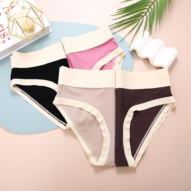 FINETOO Seamless Sexy Women Panties Breathable Mid-waist Soft Thin Light Briefs Underwear Slip Silk Female Plus Size Underpaants