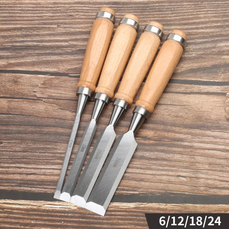 6/12/18/24mm 4 Pcs DIY Wood Carving Chisels Set Professional for Woodworking with Ergonomic Wood Carving Tools