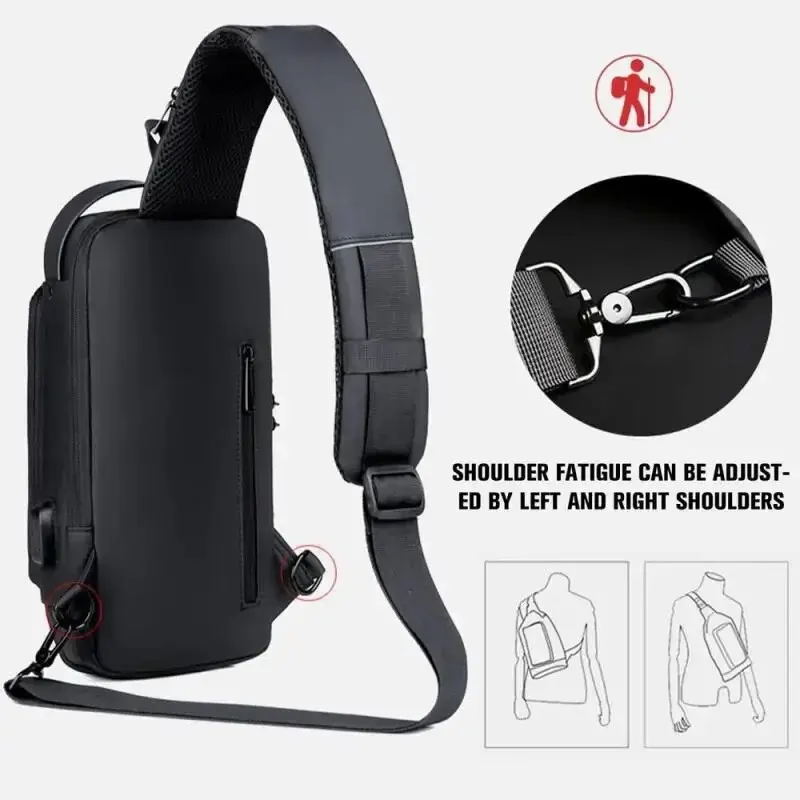 Bolsa Mensageiro Masculina Multifunções, Um Ombro, Bloqueio de Senha, Bolsa Esportiva para Bicicleta, Impermeável, Porta de Carregamento USB, Peito Anti-Roubo, BA