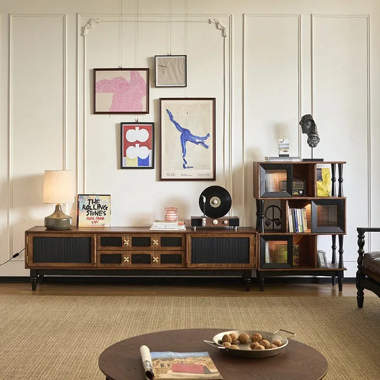 French retro solid wood TV cabinet red oak modern simple locker small apartment medium and ancient style combination furniture