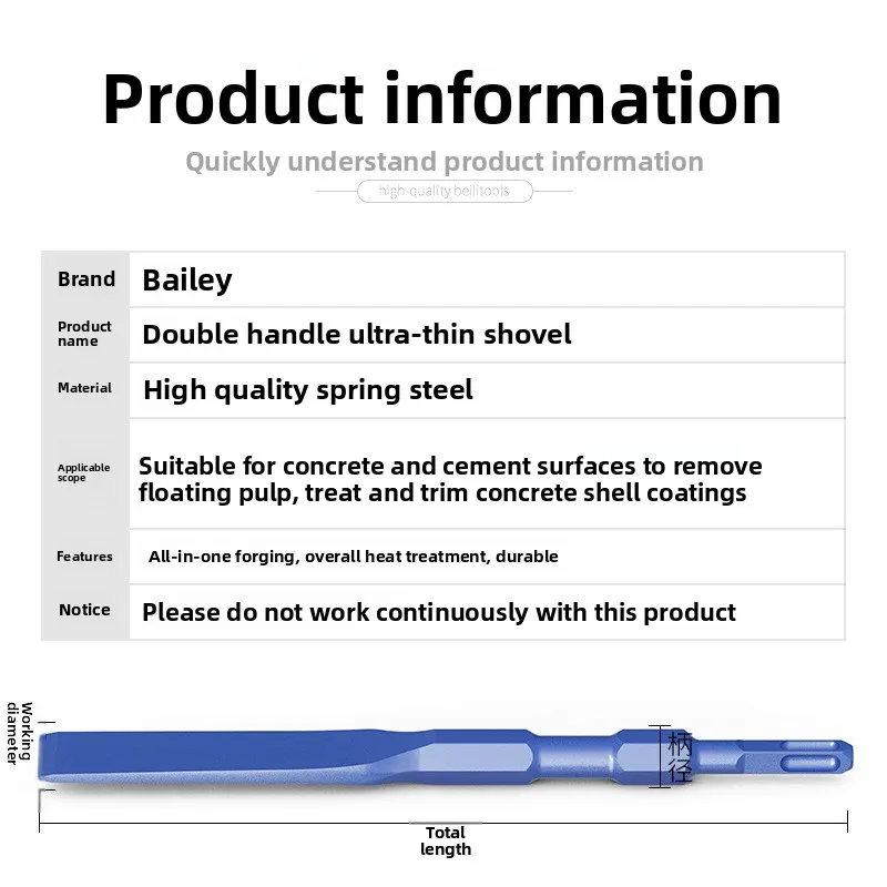 Electric hammer impact drill bit square handle hexagonal handle ultra-thin flat chisel pickaxe chisel slot