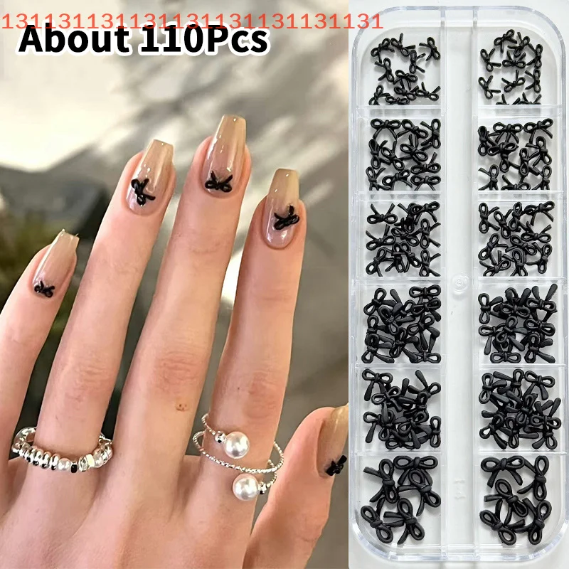 

12 Grid/box Sweet Cute Bow Tie Black Bowknot Ribbon Charms Nail Art Accessories Lovely Nail Charms DIY Decorations Manicure Tool
