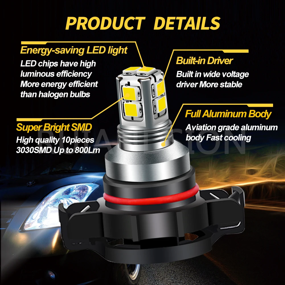 Ruiandsion 2 Pcs Error Free LED PY24W 5200S Car Turn Signal Reverse Bulb 12V 24V L323GD For X5 X6 5 Series F18 Super White