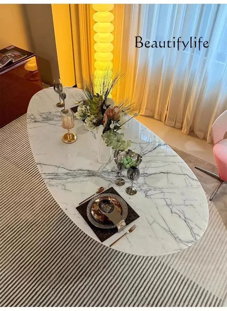 

shape Italian minimalist light luxury villa large flat dining table Marble fragrant snow plum dining table water drop
