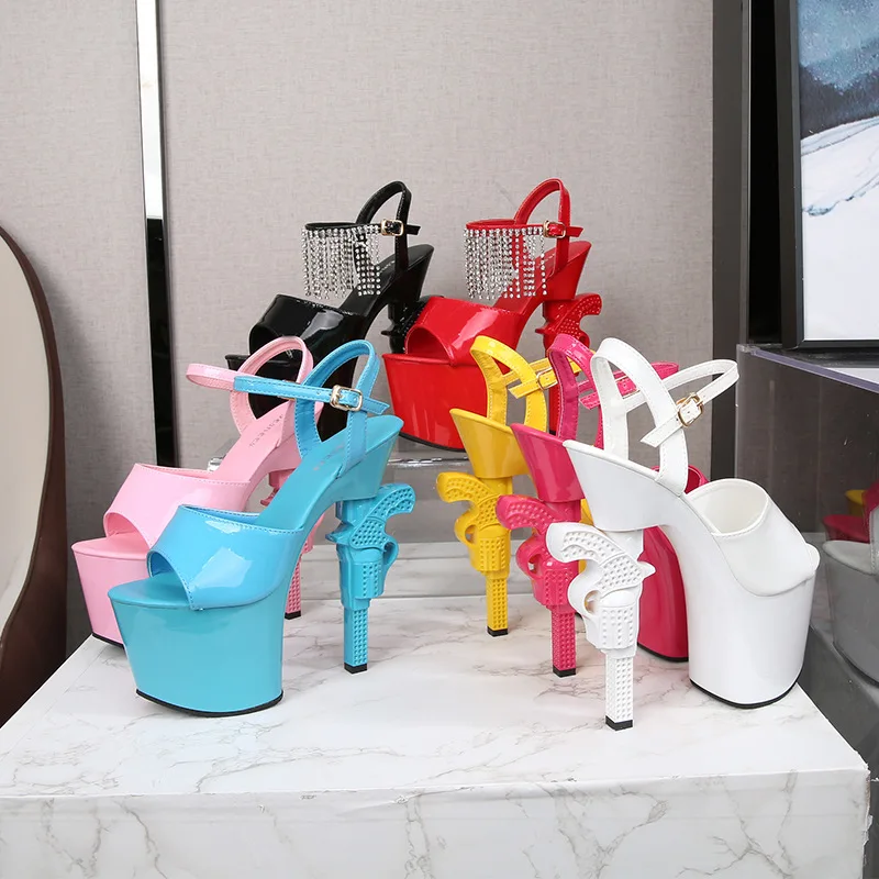 Nightclub Sexy Ultra-high Heels 18cm Thick-heeled Sandals Sky-high Model Catwalk Shoe Banquet Dress Pole Dancing Shoes