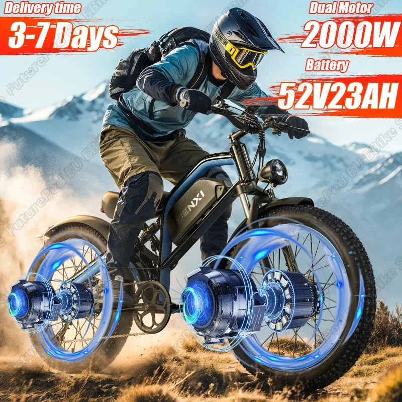 E-bike 2000W Dual Brushless Motor 52V23AH Removable Battery Aldult Electric Bicycle 26*4.0-In Fat Tire All Terrain Electric Bike