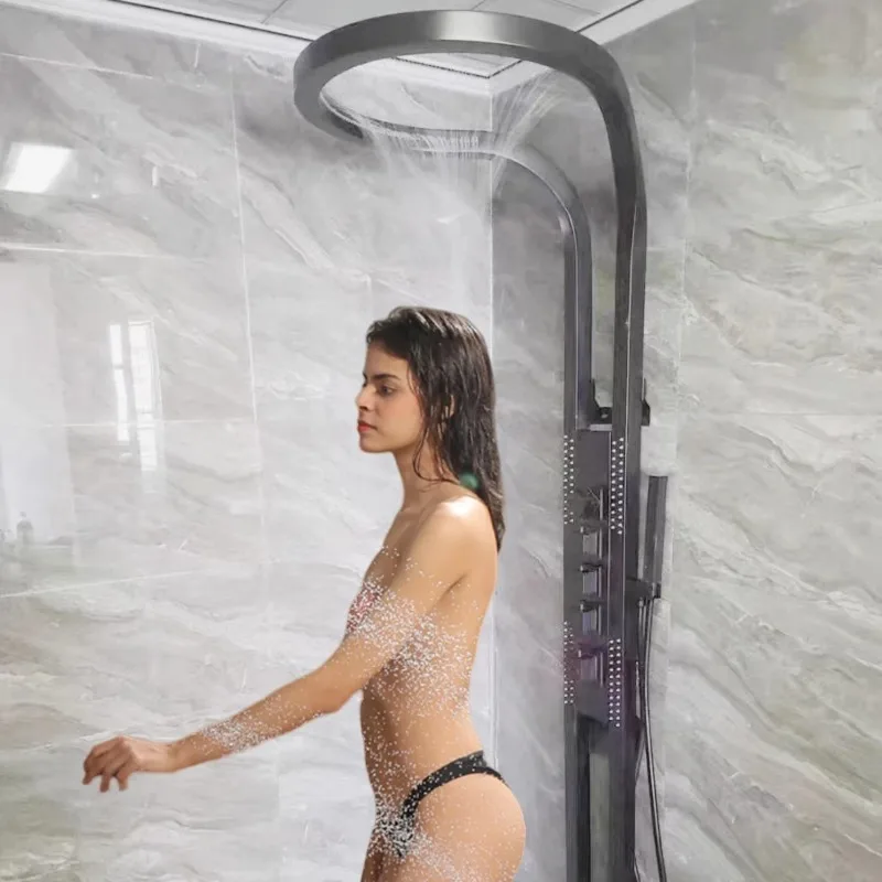 

Modern Waterfall Shower Head Wall Panel Bathroom Mixer Set System Rainfall Stainless Steel Contemporary