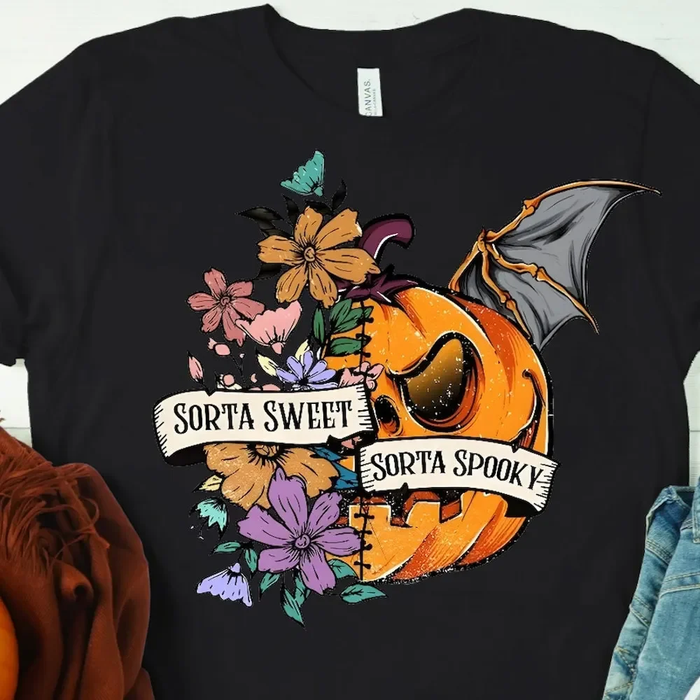 

Sweet Sorta Spooky T Shirt Flower Pumpkin Halloween Pumpkint Horror Party Sarcasm Season