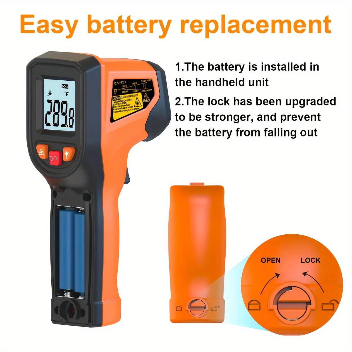 NJTY T600 T600A Infrarot-Thermometer, Laser-Temperaturpistole, Sensor, tragbar, berührungslos, IR-LCD, Wärme, Industrie-Pyrometer 600 ° C – Detail 4