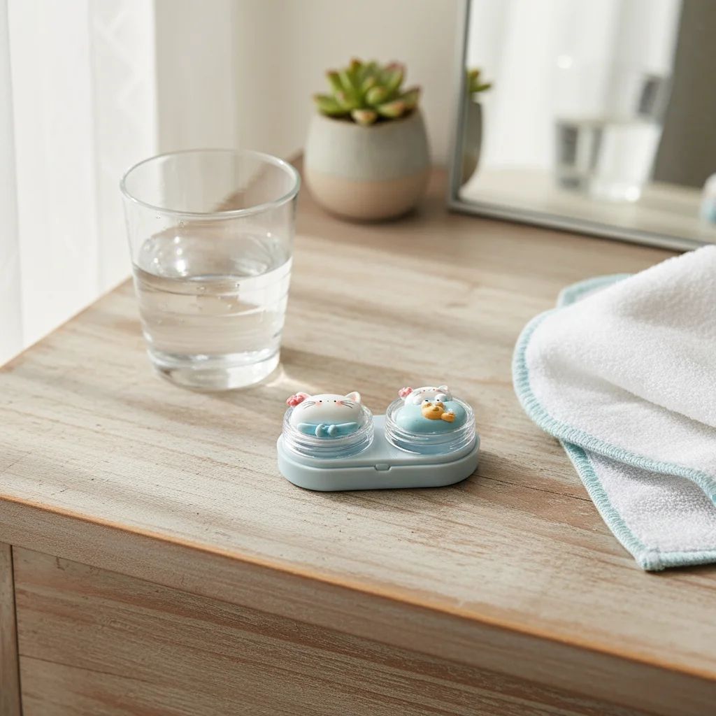 Cartoon Cat Portable Drawer Style Contact Lens Case ABS Material With Tweezers And Suction Tool For Travel Home Office