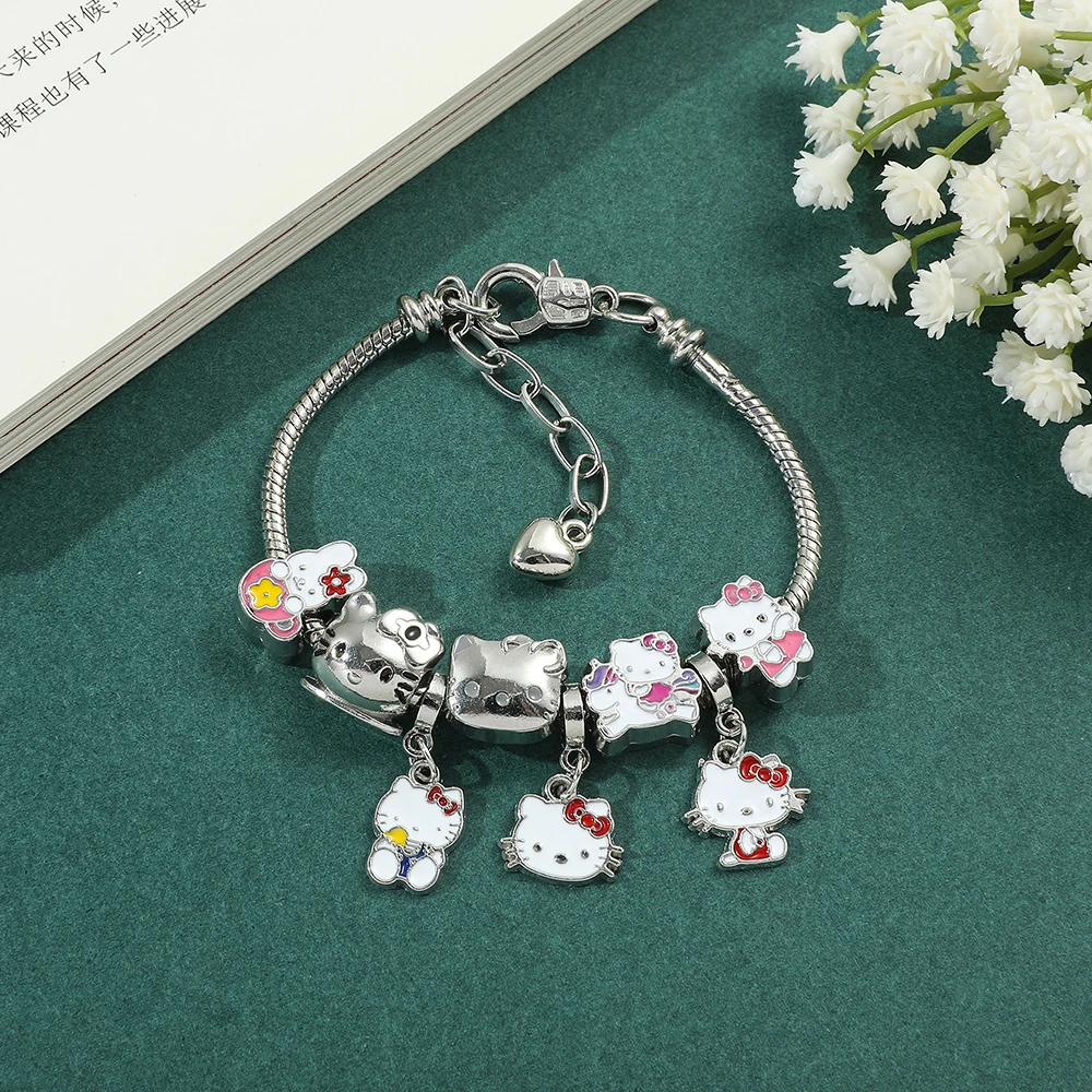 Gelang figur Anime Sanrio untuk anak-anak, gelang pesona lucu, Hello Kitty, perhiasan Kawaii buatan tangan, hadiah untuk anak perempuan