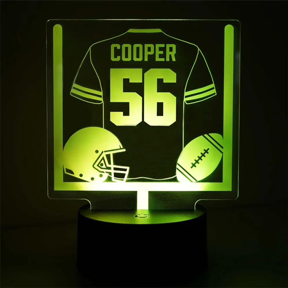 Personalized Sports Jersey LED Night Light Custom Basketball/Soccer/Baseball/Hockey/Rugby/Tennis Player Number Name RGB 3D Lamp