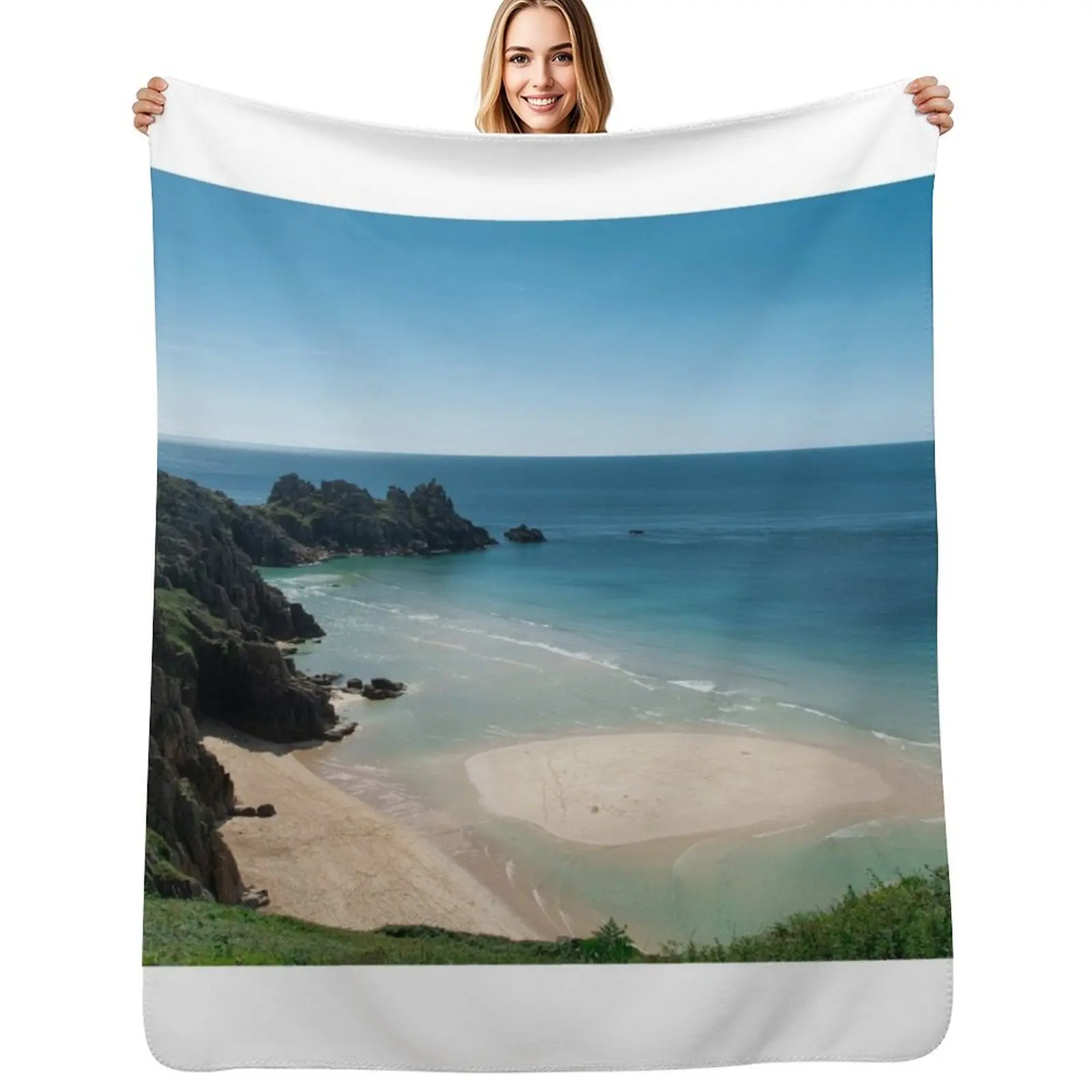 

Pedn Vounder Beach Cornwall, Poldark film location, Throw Blanket Air Conditioner Soft Blanket for Office Home
