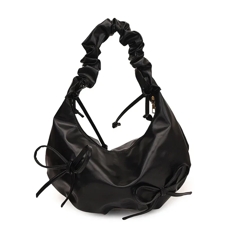 

Large Capacity Solid Shoulder Bags Interior Compartment High Quality Bags for Women Fashion pu bow Hobos Women's Handbags