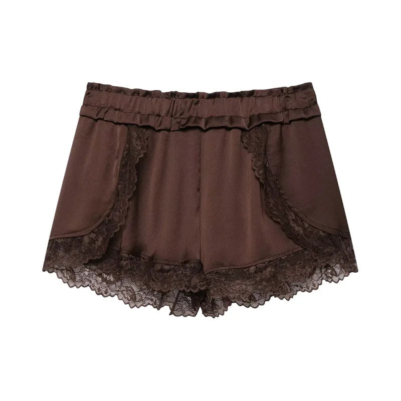 Dave&Di Women's 2026 Summer New Product Versatile Low Waist Elastic Waist Splicing Lace Shorts