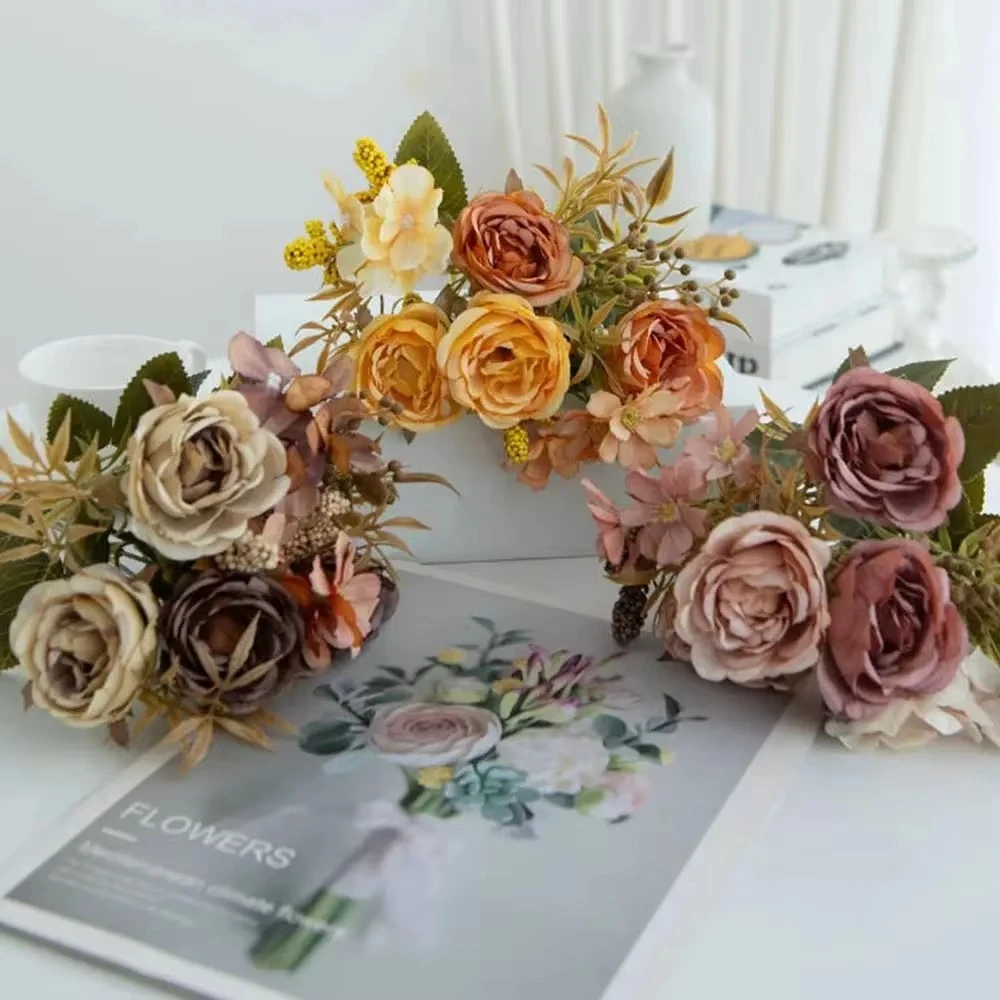 Künstliche Blumen Seiden-Rose Pfingstrose Hochzeits-Brautstrauß Heim-Tischdekoration Valentinstag Outdoor-Garten-Kranz DIY-Geschenk Akzent