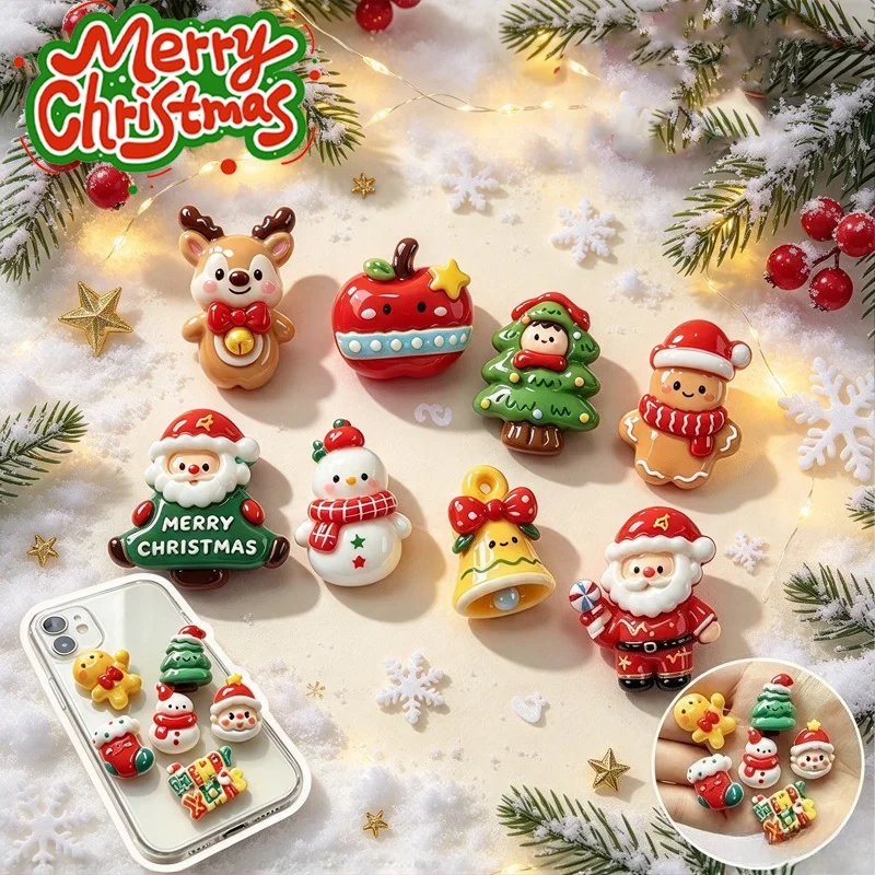 10-500PCS Festive Christmas Resin Cream Glue DIY Craft Kit for Cellphone Case Hairpin Headwear  Creative Present Home Decoration